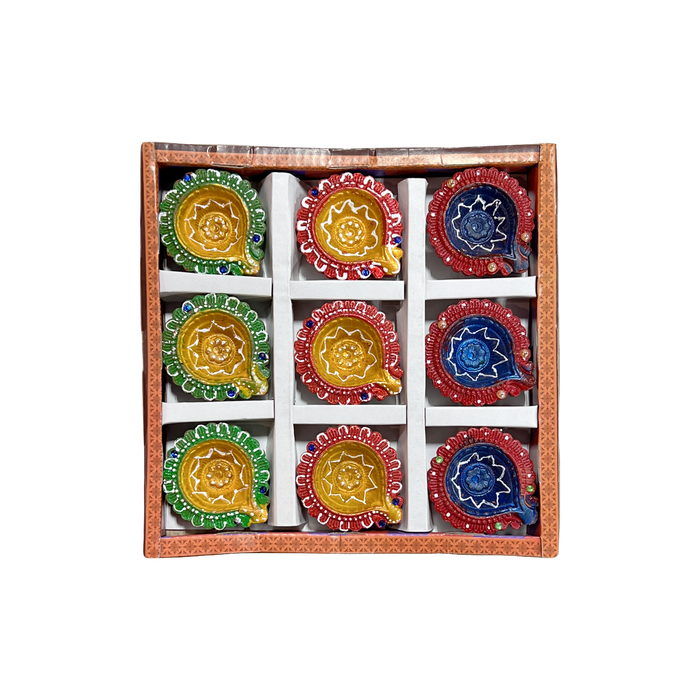 Colourful Round Diya - Set of 9