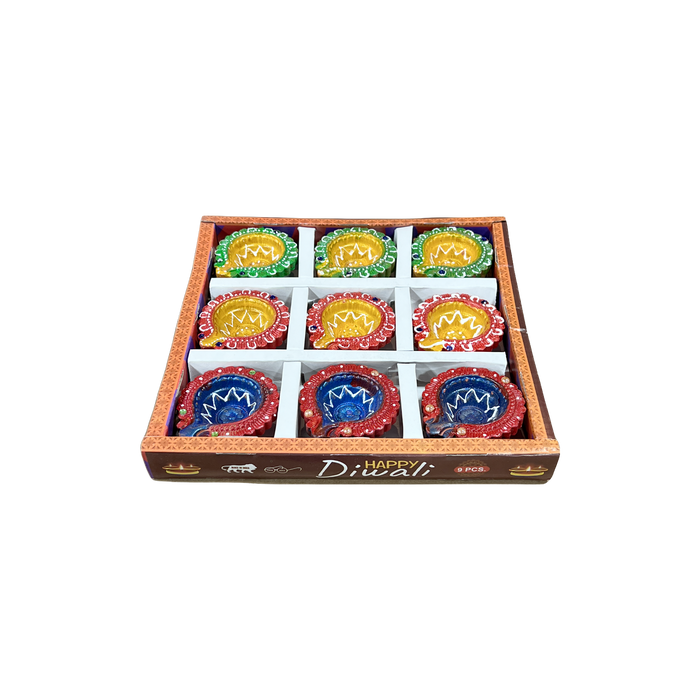 Colourful Round Diya - Set of 9
