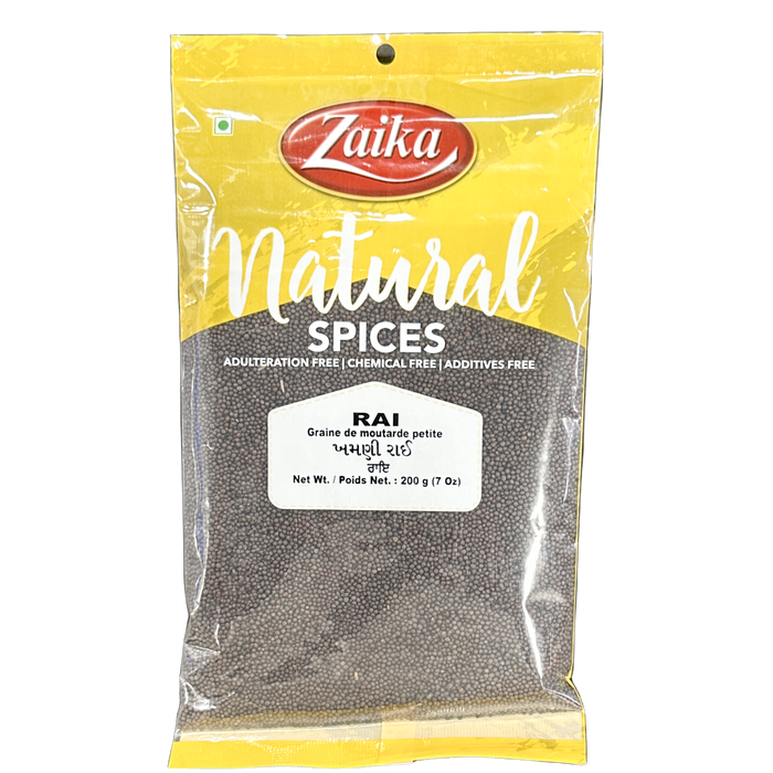 Zaika Khamani Rai Mustard Seeds 200g — close-up of whole black mustard seeds in retail pack