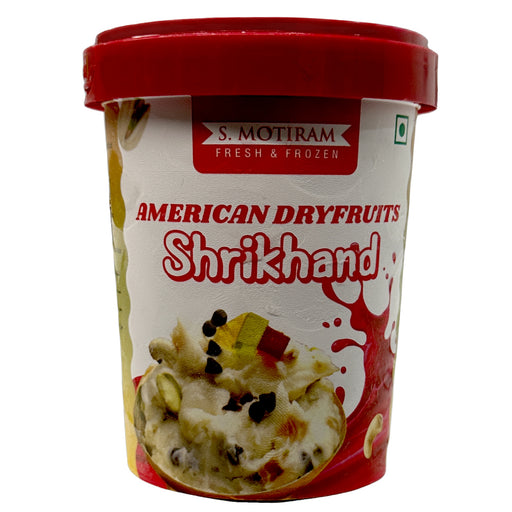 S Motiram American Dryfruits Shrikhand 520ml — creamy dessert in a glossy tub with label