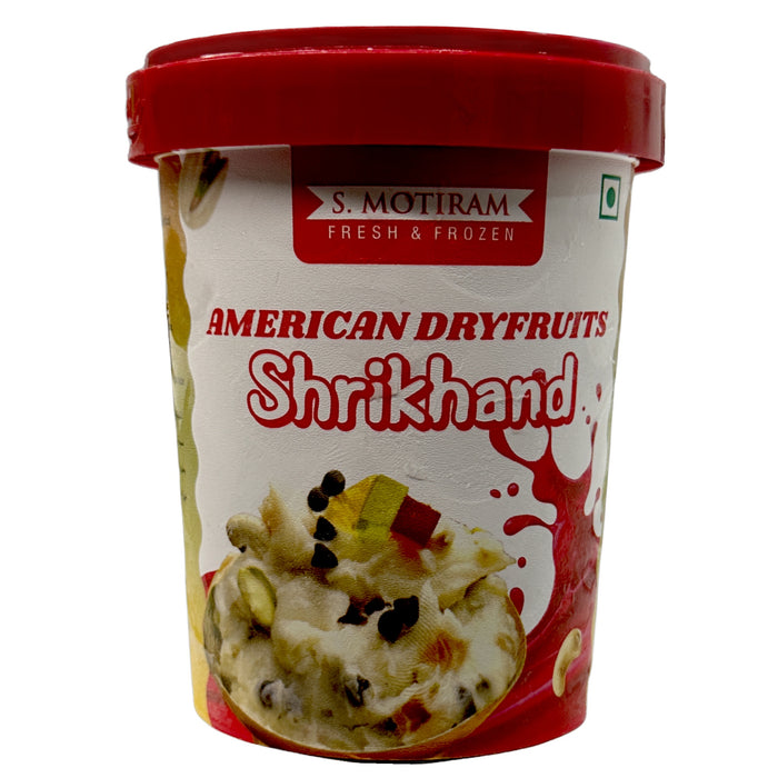 S Motiram American Dryfruits Shrikhand 520ml — creamy dessert in a glossy tub with label