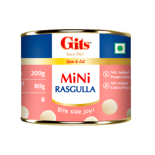 Gits Mini Rasgulla 200g — tin of bite-sized syrupy Indian sweets