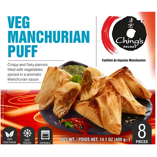 Ching's Veg Manchurian Puff 400g (8 Pcs) — box of crispy vegetarian snack puffs