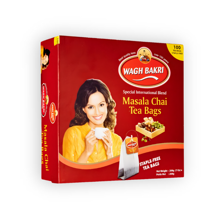 Wagh Bakri Masala Chai Tea Bags 200gm — box packaging with label