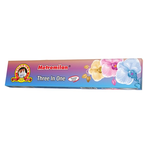 Metromilan Three in One Incense (18 Sticks) — packaging showing multiple fragrance notes