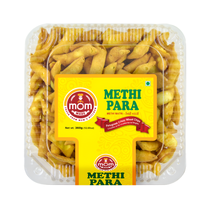 Mom Made Methi Para 300g — front view of diamond-shaped, crispy snacks