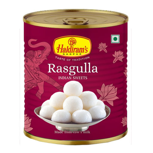 Haldirams Rasgulla 1kg — glossy tin with Bengali dessert label